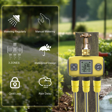 YZD06 Smart Irrigation Controller 3 Programmable Zones Timer Waterproof IP55 Anti-UV Material for Gardens and Nurseries