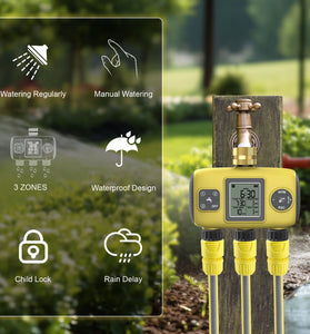 YZD06 Smart Irrigation Controller 3 Programmable Zones Timer Waterproof IP55 Anti-UV Material for Gardens and Nurseries