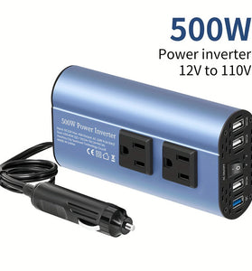 500W Peak Car Power Inverter DC 12V to AC 110V LCD Display Dual AC Outlets 4 USB Car Charger for Car Home Laptop Truck