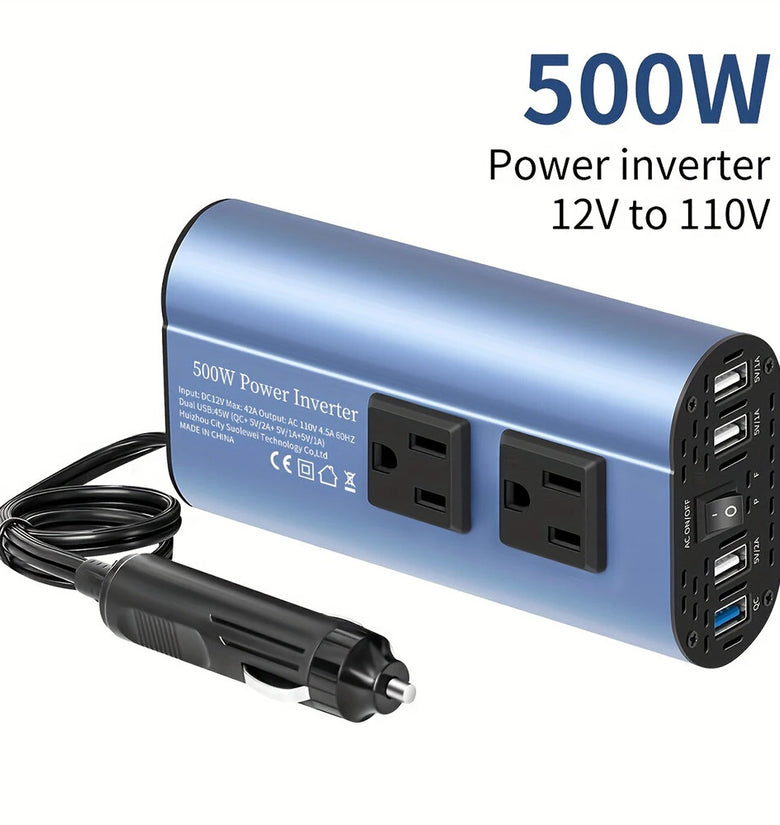500W Peak Car Power Inverter DC 12V to AC 110V LCD Display Dual AC Outlets 4 USB Car Charger for Car Home Laptop Truck