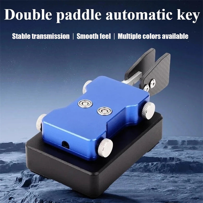 CW Morse Code Automatic Key Dual Paddle Cast Aluminum Base Carbon Fiber Parts Adjustable Gap Radio Transmitter 3.5mm Shortwave Radio Telegraph Training Key