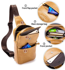 BULLCAPTAIN Retro Genuine Leather Men's Chest Bag Comfy Adjustable Shoulder Strap Crossbody Bags Large-capacity Multi-layered Messenger Bags for Travel