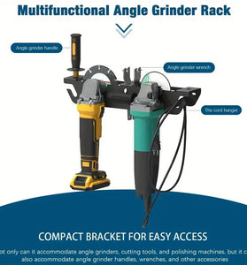 Dual Bay Metal Angle Grinder Rack Stand Wall Mount Storage with Cord Hanger Easy Assembly Holds 2 Grinders Classic Design Robust Metal Construction