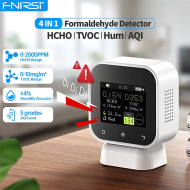 FNIRSI SFD-02 4-IN-1 Formaldehyde Detector Indoor Air Quality Monitor Touchscreen HCHO TVOC Time Humidity Display Smart Alarm Type-C Charging for Home Office Test