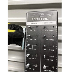 Identibolt Bolt and Nut Identifier Gauge 4x20 Inches Anodized Grey Aluminum Fastener Measurement Tool with Laser Etched Markings and Twin Rulers for Ultimate Precision