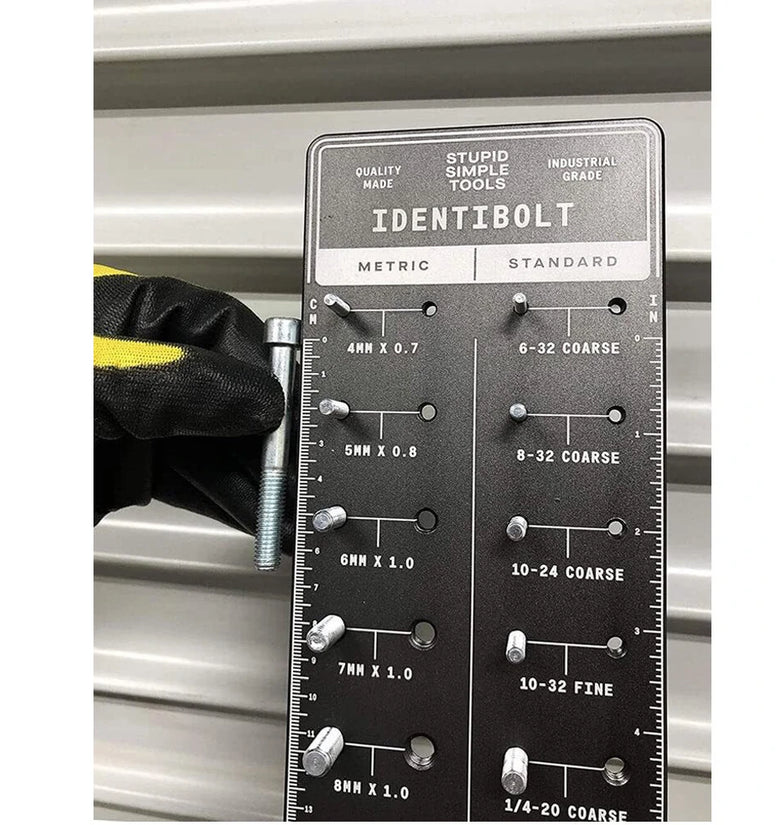Identibolt Bolt and Nut Identifier Gauge 4x20 Inches Anodized Grey Aluminum Fastener Measurement Tool with Laser Etched Markings and Twin Rulers for Ultimate Precision