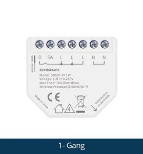 Zemismart WiFi Smart Relay Switch 1 Gang with Power Monitor Neutral Required Work with Tuya App Smart Life App
