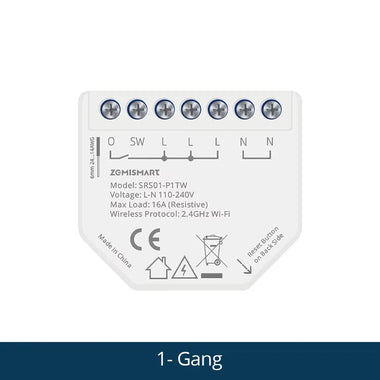 Zemismart WiFi Smart Relay Switch 1 Gang with Power Monitor Neutral Required Work with Tuya App Smart Life App