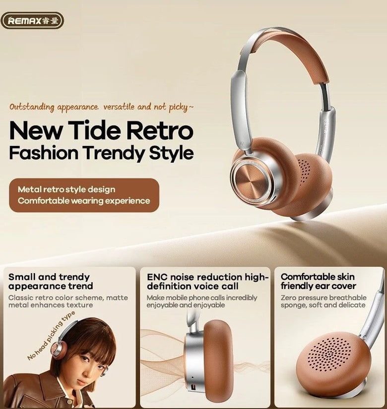 REMAXS RB-830HB Retro bluetooth Headphones Long Battery Life Low Latency Comfortable On-Ear Design Music Headset