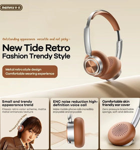 REMAXS RB-830HB Retro bluetooth Headphones Long Battery Life Low Latency Comfortable On-Ear Design Music Headset
