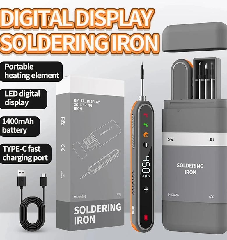 USB Digital Soldering Iron Set Adjustable Temperature 180-450 Type-C Rechargeable 1400mAh Battery Portable Kit for Electronics Repair Soldering Tools