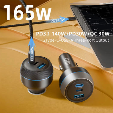 IBD IBD356-1U2C 165W/160W/130W Fast Charging USB Type C Car Charger for Laptop Mobile Phone