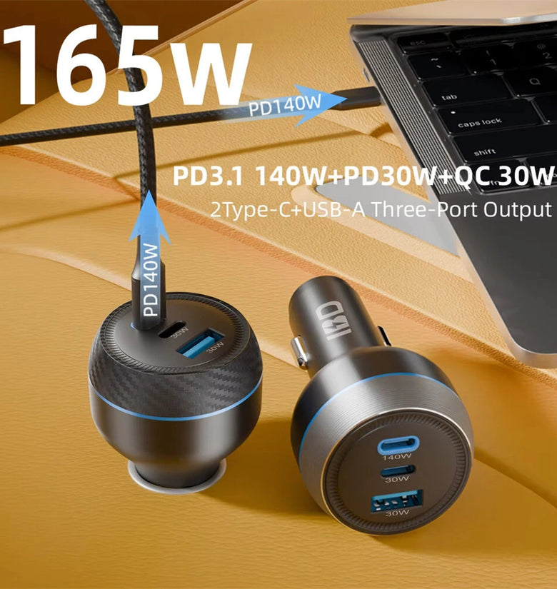 IBD IBD356-1U2C 165W/160W/130W Fast Charging USB Type C Car Charger for Laptop Mobile Phone