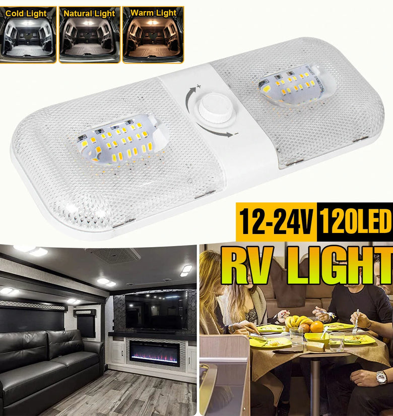 RV Interior LED Ceiling Light Camper Trailer Single Dome 12v-24v 1700LM Dimmer