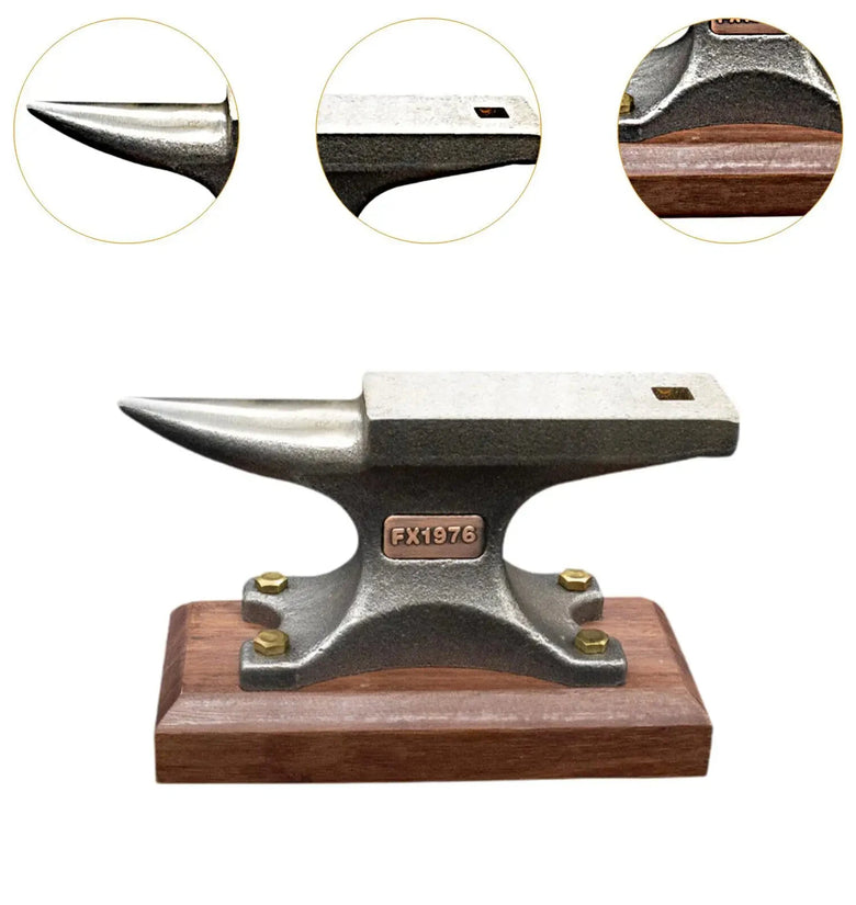 MYTEC Single Horn Carbon Steel Anvil with Wooden Base Rust Resistant Small Blacksmith Tool for Metal Shaping Bending DIY Workshop Crafting