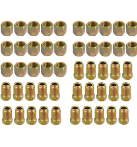 25x Male+25x Female M10 Copper Brake Pipe Fittings Metric Nuts For 3/16" Tube