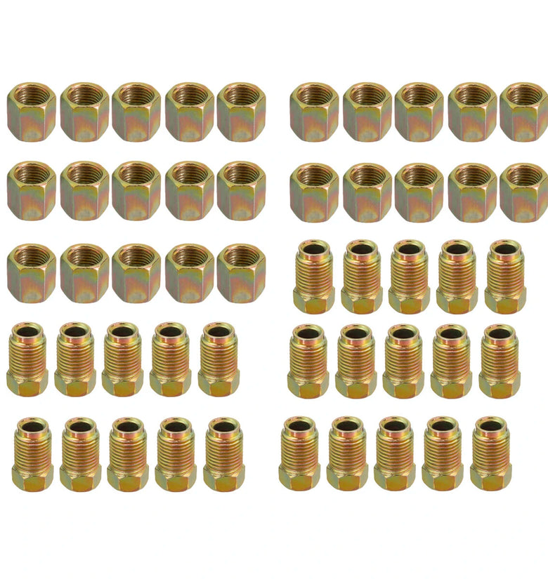 25x Male+25x Female M10 Copper Brake Pipe Fittings Metric Nuts For 3/16