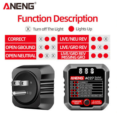 ANENG AC27 Smart Socket Tester EU/US Plug Polarity Phase Check Voltage Detector Test Electroscope Meter Circuit Breaker Finders