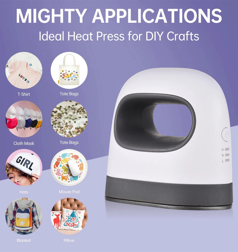 Mini Heat Press Machine T-Shirt Printing Easy Heating Transfer Press Iron Machines for Clothes Bags Hats Pads Blanket Leather