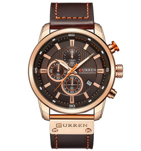 CURREN Men Leather Strap Sport Watches Six-hand Chronograph Wristwatch Waterproof Watches Multifunctional Quartz Watch