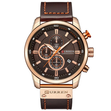 CURREN Men Leather Strap Sport Watches Six-hand Chronograph Wristwatch Waterproof Watches Multifunctional Quartz Watch