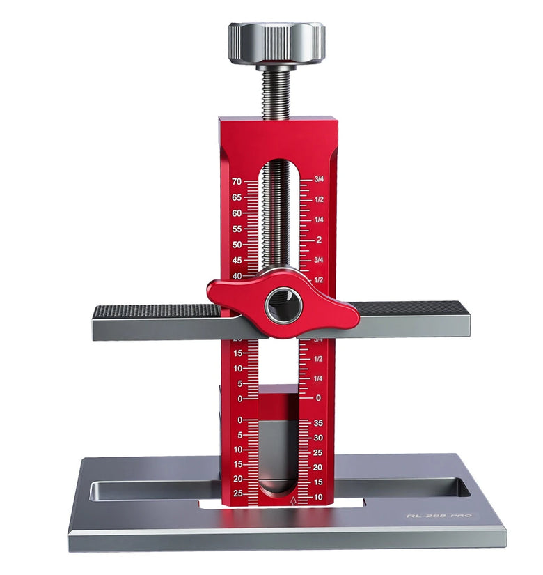 RUITOOL Upgrade Cabinet Door Mounting Jig with Detachable Seat Aluminium Alloy Metrick Imperial Scale Installation Positioner Cabinet Hardware Jig