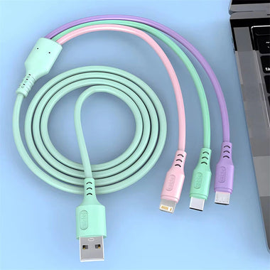 3-in-1 Universal USB-A to Micro/iP/Type-C Cable Fast Charging Copper Core Line 1.2M Long for iPhone 15 14 13 Pro for Huawei Nova Flip for Samsung Galaxy Z Flip6 for Xiaomi Civi 4pro