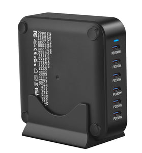 [GaN Tech]Bakeey YMS-666 285W 6-Port USB PD Charger 6USB-C PD Fast Charging Desktop Charging Station EU Plug US Plug for iPhone 16 15 14 13 Pro Max for Samsung Galaxy Z Flip6 for Xiaomi 15pro for Huawei Mate XT