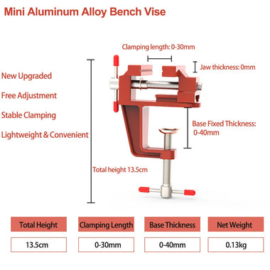 1PCS Upgraded Mini Aluminum Alloy Bench Table Clamp-on Vise Clamp Fixed Tool for Woodworking / Metalworking / Cutting Conduit / Drilling