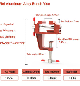 1PCS Upgraded Mini Aluminum Alloy Bench Table Clamp-on Vise Clamp Fixed Tool for Woodworking / Metalworking / Cutting Conduit / Drilling
