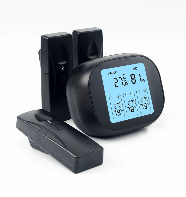 3-in-1 Wireless Hygrometer with Dual Sensors Indoor Outdoor Temperature Humidity Gauge 433Mhz 100m Range USB Charging 2000mAh Battery Max Min Memory Adjustable Brightness