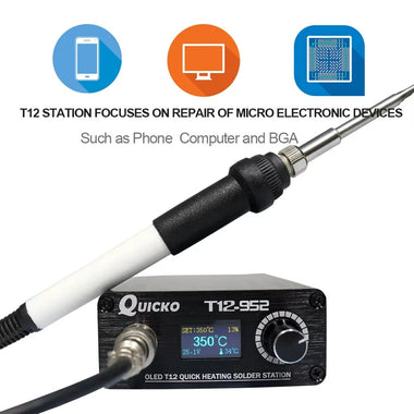 QUICKO T12-952 Quick Heating Soldering Iron Station OLED Display Auto Sleep 200C-480C 24V 4.5A Accurate Temperature Control