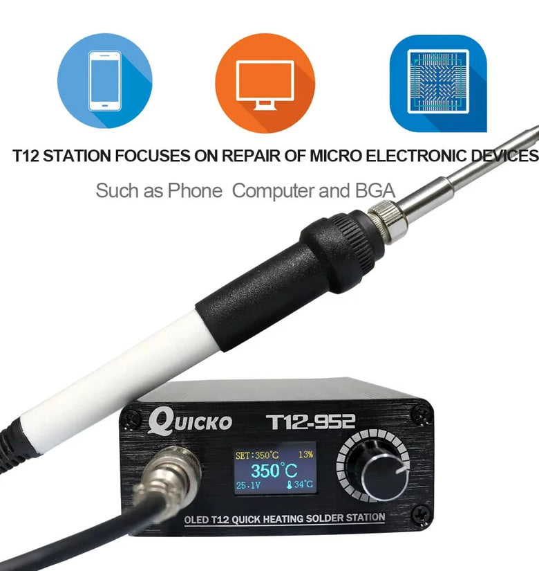 QUICKO T12-952 Quick Heating Soldering Iron Station OLED Display Auto Sleep 200C-480C 24V 4.5A Accurate Temperature Control