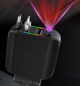 4-in-1 120W Roof Starlight Car Charger Adapter USB-A+USB-C+Type-C Retractable Cable+iP Converter Fast Charging CigaretteLighter USB Power Adapter for iPhone 16 16 Pro 15 14 13 Pro Max for HUAWEI Pura 80 Ultra for XIAOMI for SAMSUNG for OPPO