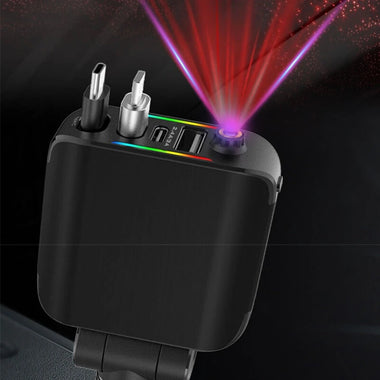 4-in-1 120W Roof Starlight Car Charger Adapter USB-A+USB-C+Type-C Retractable Cable+iP Converter Fast Charging CigaretteLighter USB Power Adapter for iPhone 16 16 Pro 15 14 13 Pro Max for HUAWEI Pura 80 Ultra for XIAOMI for SAMSUNG for OPPO