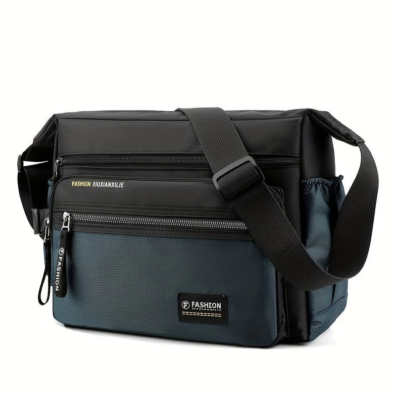 Waterproof Nylon Men Crossbody Bag Large Capacity Multiple Pockets Zipper Shoulder Bag Fashion Casual Outdoor Travel Messenger Bag