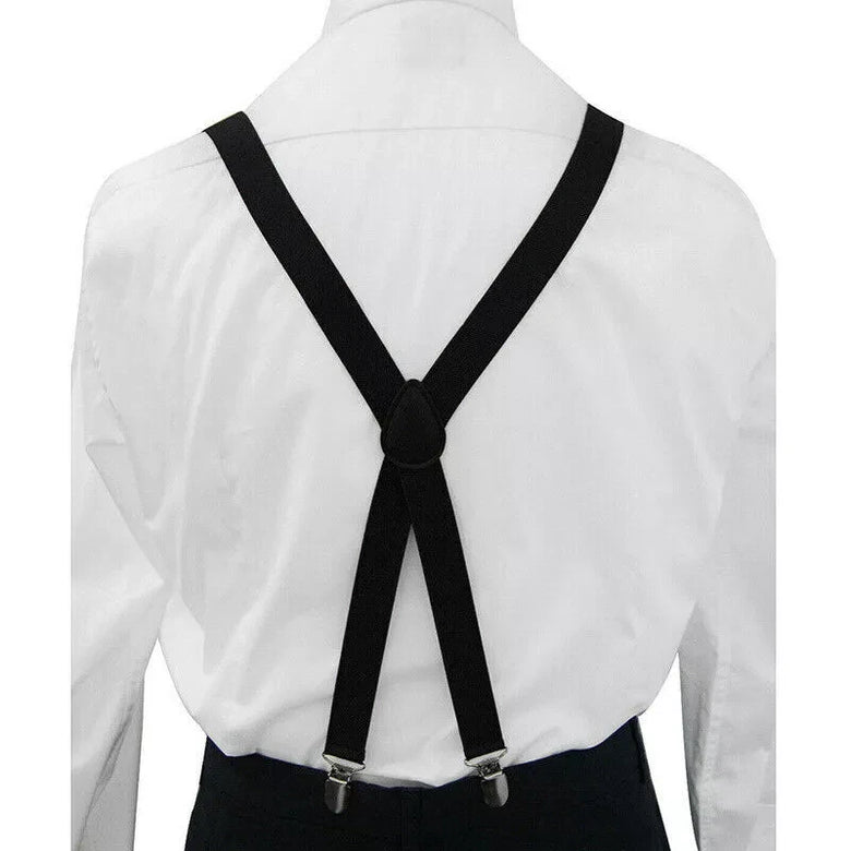 Men's Suspenders With 5cm Widened And Comfortable Elastic Straps, Adjustable 4 Clips For Trousers, Classic Black Suspenders Elastic X-Back