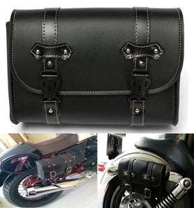Motorcycle Saddle Leather Bag Storage Tool Pouch Black