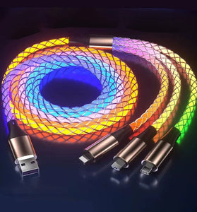 6A 66W USB-A to Type-C/iP/Micro USB RGB Gradient Cable Fast Charging Data Transmission Copper Core Line 1.2M Long for iPhone 16 16 Pro 15 15 Plus 13 12 for Huawei Mate XT for Xiaomi 15pro for Samsung Galaxy Z Flip6