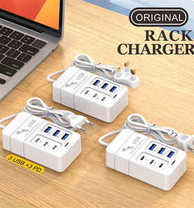 35W 6-Port USB PD Power Strip 3USB-A+3USB-C PD Fast Charging Rack Charger EU Plug US Plug for iPhone 15 14 13 Pro for Huawei Nova Flip for Xiaomi MIX Fold4 for Samsung Galaxy Z Flip6