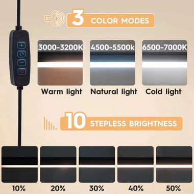 10W LED Desk Lamp with Clamp Adjustable Swing Arm Dimmable 10 Brightness Levels 3 Color Modes Eye-Care Lighting for Home Office