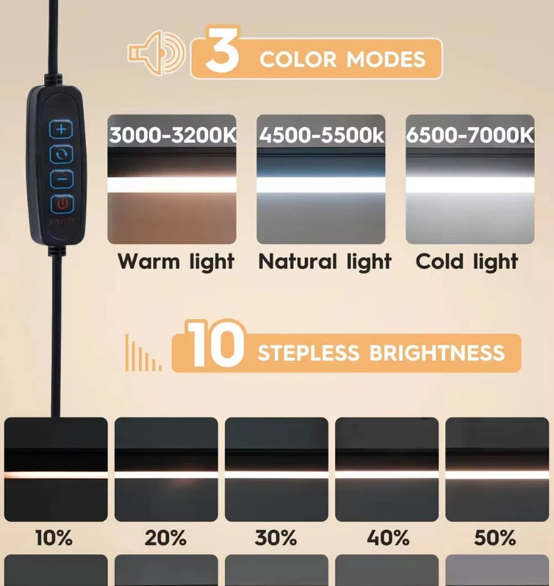 10W LED Desk Lamp with Clamp Adjustable Swing Arm Dimmable 10 Brightness Levels 3 Color Modes Eye-Care Lighting for Home Office