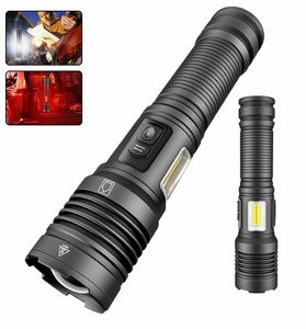 6502B  XHP70 Super Bright Zoomable Power Bank LED Flashlight with COB Side Light Hunting Red Blue Light USB Rechargeable Lighting Electric Lamp Outdoor Fishing Camping Torch