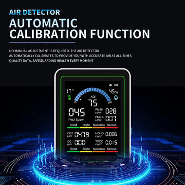 10In1 Air Quality Monitor CO Formaldehyde PM2.5 TVOC Humidity Temperature Detector LCD Display 2000mAh Lithium Battery Portable Indoor Outdoor Sensor