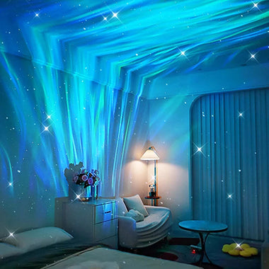 Elfeland LED Rechargeable Aurora & Starry Sky Projector Lamp Dreamy Starlight Night Light With Bulit-in Bluetooth Speaker Remote Control Atmosphere Decoration Lighting