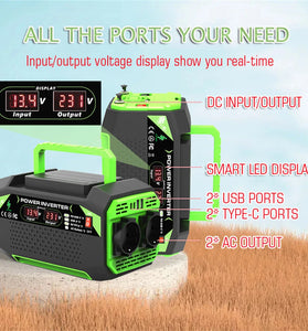 500W Inverter DC 12V to AC 220V with EU Socket Dual LCD Display Fast Charging for Outdoor Camping Car Home Use  Portable Power Supply