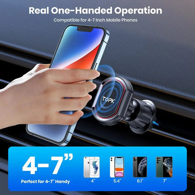 TOPK D37 Magnetic Car Phone Holder 2 in 1 Handsfree Stand Phone Mount for Dashboard / Air Vent for iPhone/Samsung Android
