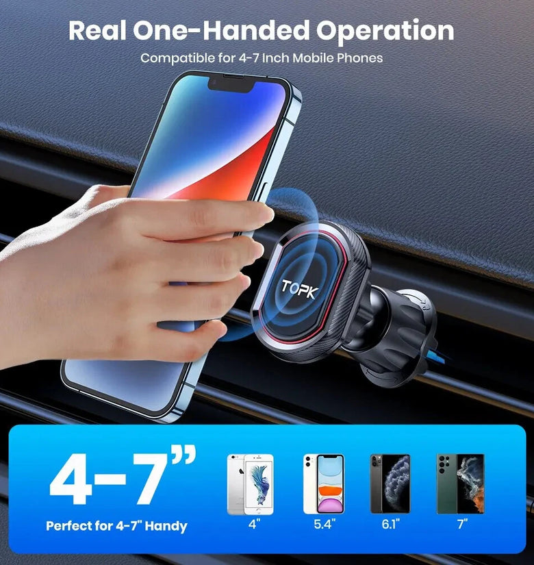 TOPK D37 Magnetic Car Phone Holder 2 in 1 Handsfree Stand Phone Mount for Dashboard / Air Vent for iPhone/Samsung Android