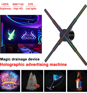 Elfeland P50 Wifi Holographic Fan 3D Advertising Machine 576 LED Sign Neon Smart HD Player Support Video Picture Logo Holographic Light EU Plug