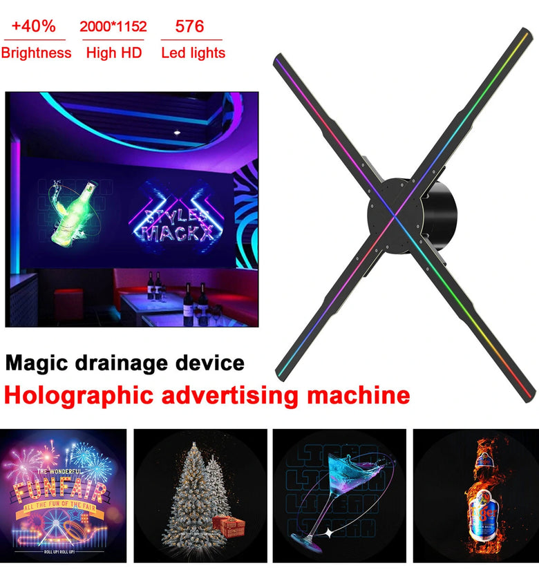 Elfeland P50 Wifi Holographic Fan 3D Advertising Machine 576 LED Sign Neon Smart HD Player Support Video Picture Logo Holographic Light EU Plug